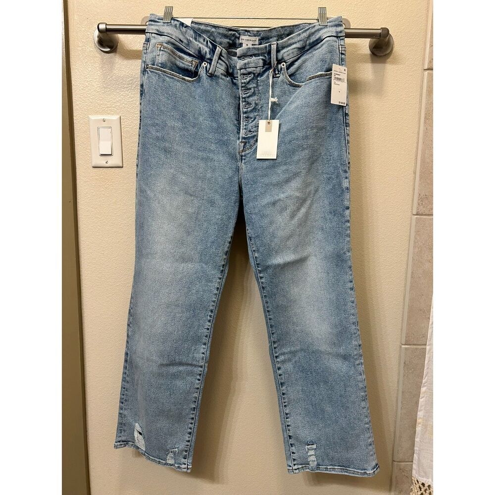 GOOD AMERICAN Straight Leg Jeans in Indigo 401 Size 16 NEW Inseam 27.5